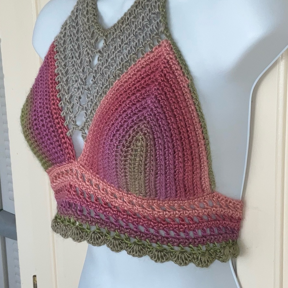 For @floridagurl337 Hand Crafted Halter Large Boho Hippie Crop Top Bikini Tank - Picture 3 of 8